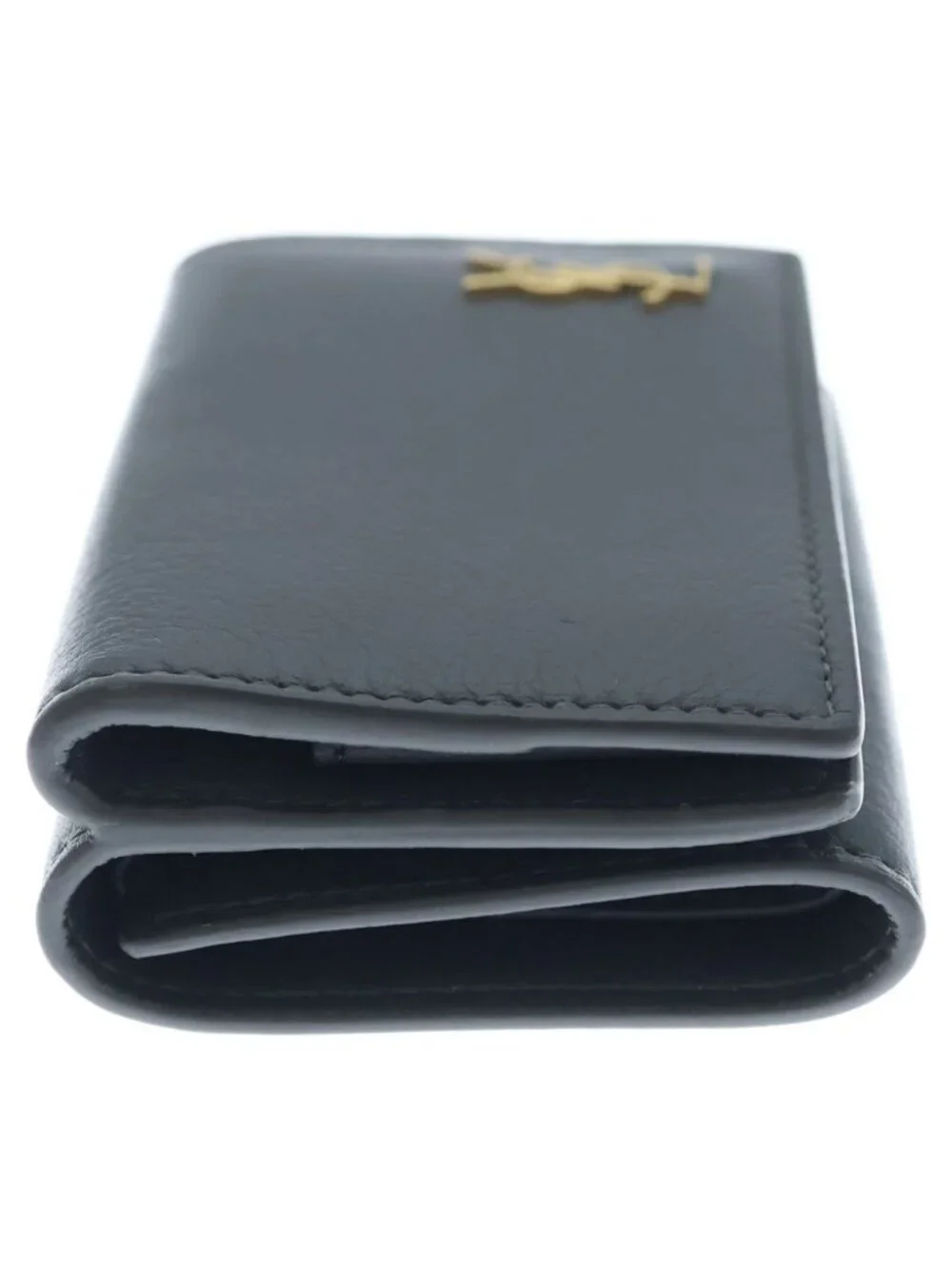 Saint Laurent Paris Trifold Wallet Compact Coin Purse Gray Leather Gold